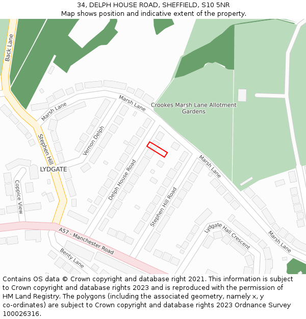 34, DELPH HOUSE ROAD, SHEFFIELD, S10 5NR: Location map and indicative extent of plot