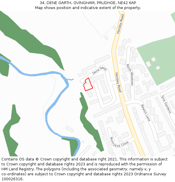 34, DENE GARTH, OVINGHAM, PRUDHOE, NE42 6AP: Location map and indicative extent of plot