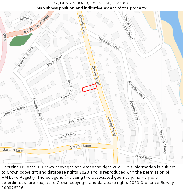 34, DENNIS ROAD, PADSTOW, PL28 8DE: Location map and indicative extent of plot