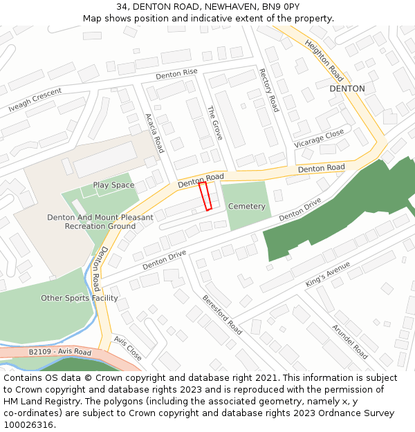 34, DENTON ROAD, NEWHAVEN, BN9 0PY: Location map and indicative extent of plot