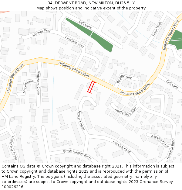 34, DERWENT ROAD, NEW MILTON, BH25 5HY: Location map and indicative extent of plot