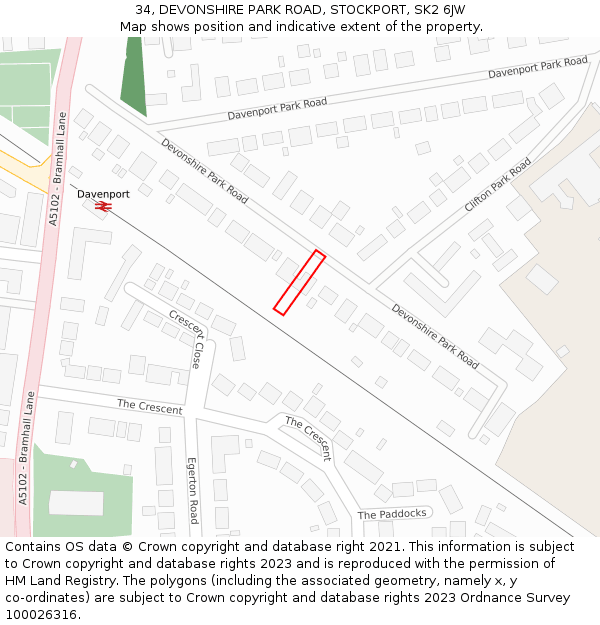 34, DEVONSHIRE PARK ROAD, STOCKPORT, SK2 6JW: Location map and indicative extent of plot