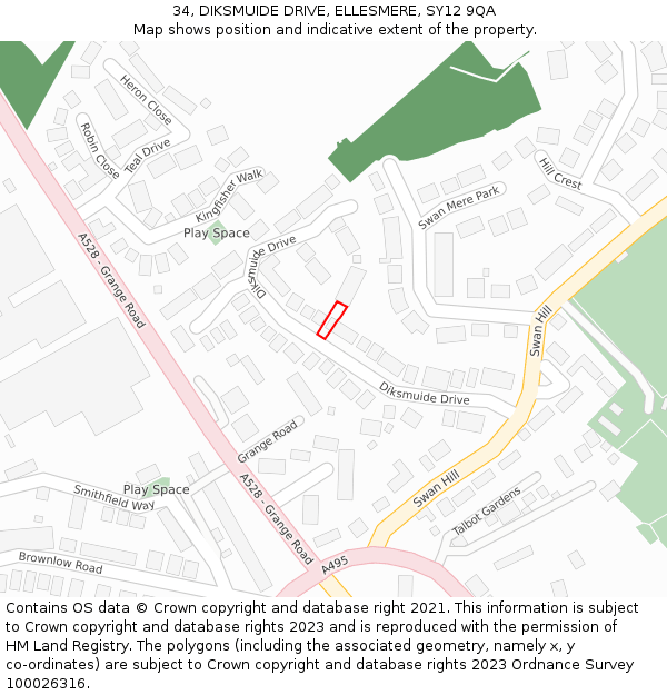 34, DIKSMUIDE DRIVE, ELLESMERE, SY12 9QA: Location map and indicative extent of plot
