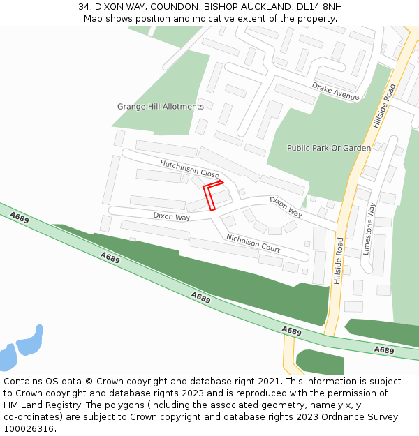 34, DIXON WAY, COUNDON, BISHOP AUCKLAND, DL14 8NH: Location map and indicative extent of plot