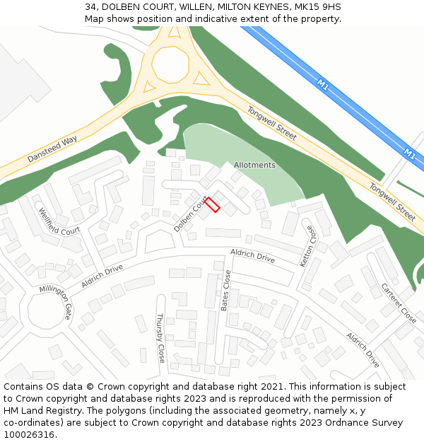 34, DOLBEN COURT, WILLEN, MILTON KEYNES, MK15 9HS: Location map and indicative extent of plot