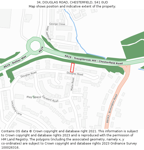 34, DOUGLAS ROAD, CHESTERFIELD, S41 0UD: Location map and indicative extent of plot