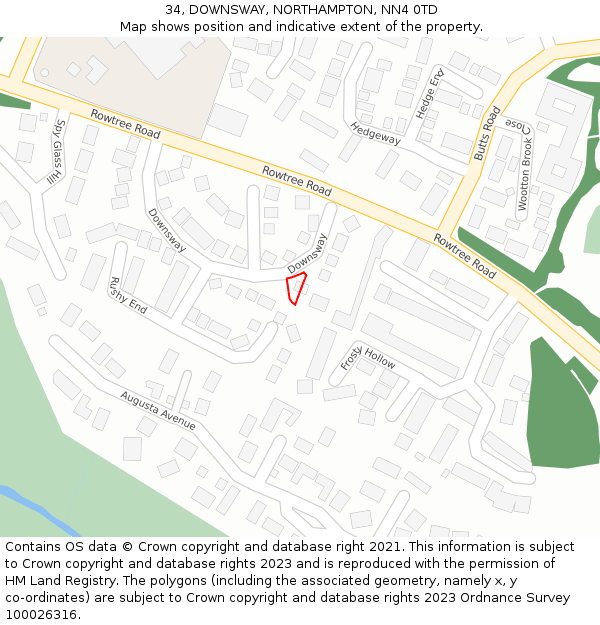 34, DOWNSWAY, NORTHAMPTON, NN4 0TD: Location map and indicative extent of plot