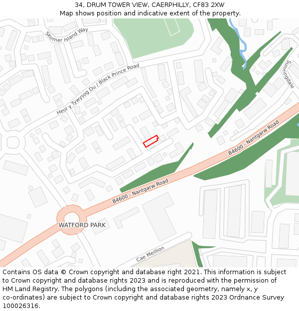 34, DRUM TOWER VIEW, CAERPHILLY, CF83 2XW: Location map and indicative extent of plot