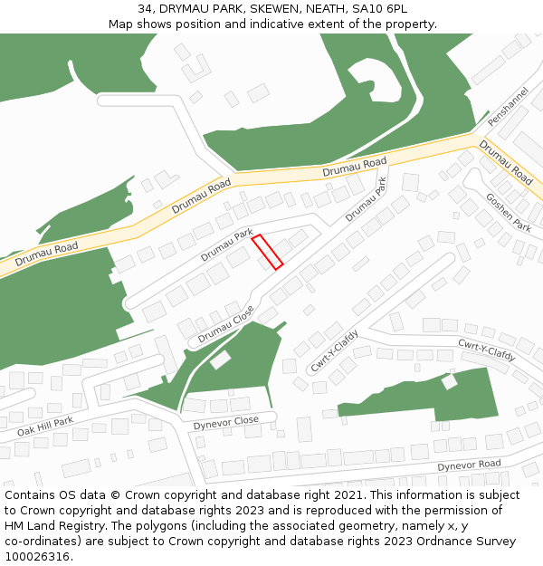 34, DRYMAU PARK, SKEWEN, NEATH, SA10 6PL: Location map and indicative extent of plot