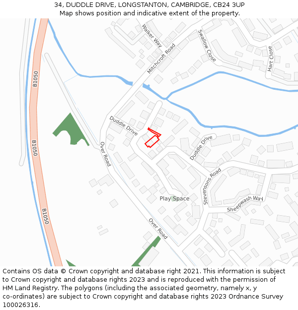 34, DUDDLE DRIVE, LONGSTANTON, CAMBRIDGE, CB24 3UP: Location map and indicative extent of plot
