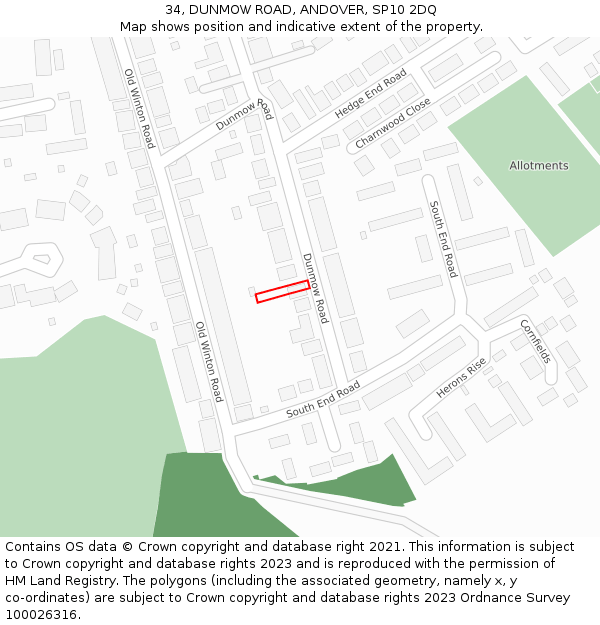 34, DUNMOW ROAD, ANDOVER, SP10 2DQ: Location map and indicative extent of plot