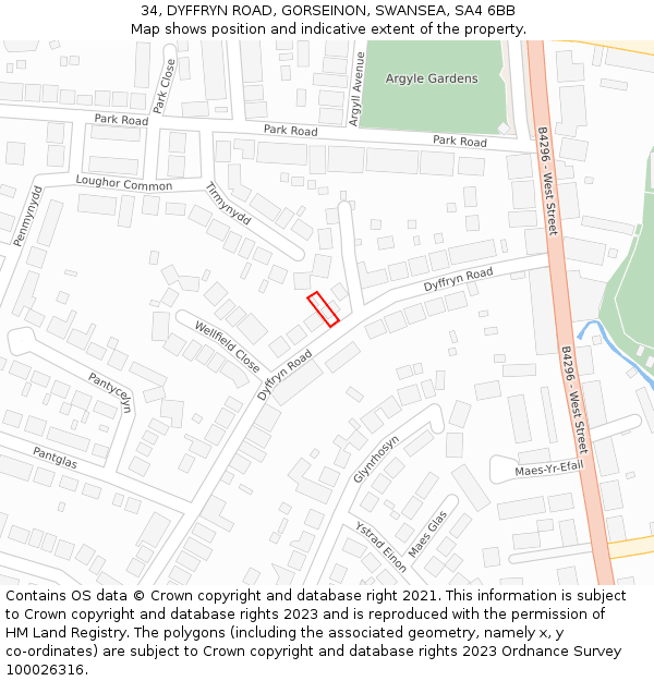 34, DYFFRYN ROAD, GORSEINON, SWANSEA, SA4 6BB: Location map and indicative extent of plot