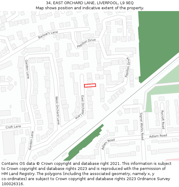 34, EAST ORCHARD LANE, LIVERPOOL, L9 9EQ: Location map and indicative extent of plot