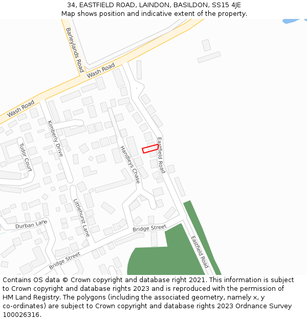 34, EASTFIELD ROAD, LAINDON, BASILDON, SS15 4JE: Location map and indicative extent of plot