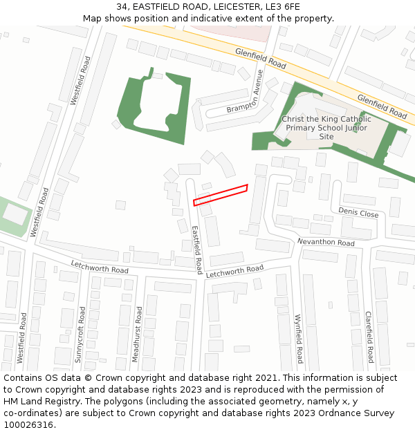 34, EASTFIELD ROAD, LEICESTER, LE3 6FE: Location map and indicative extent of plot