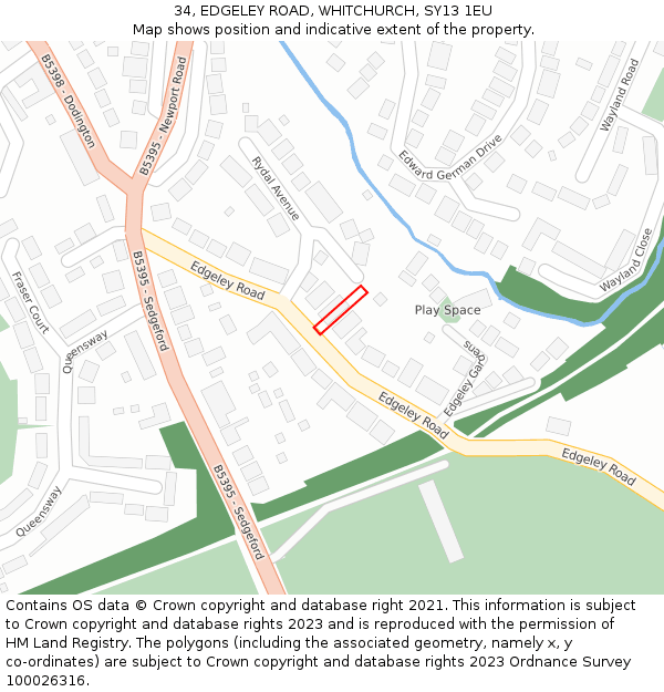 34, EDGELEY ROAD, WHITCHURCH, SY13 1EU: Location map and indicative extent of plot