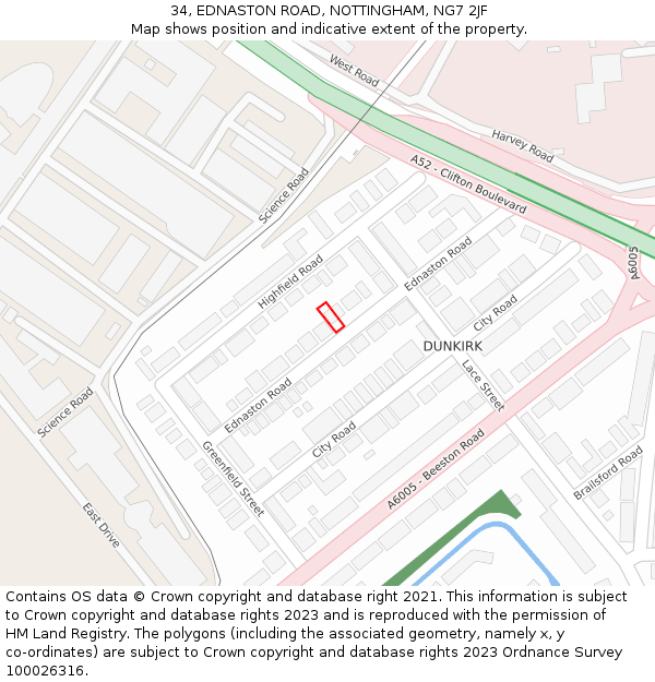 34, EDNASTON ROAD, NOTTINGHAM, NG7 2JF: Location map and indicative extent of plot