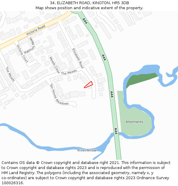 34, ELIZABETH ROAD, KINGTON, HR5 3DB: Location map and indicative extent of plot