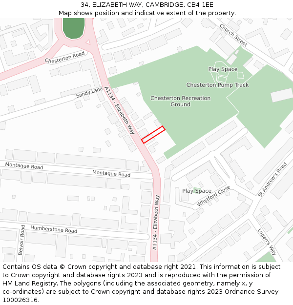 34, ELIZABETH WAY, CAMBRIDGE, CB4 1EE: Location map and indicative extent of plot