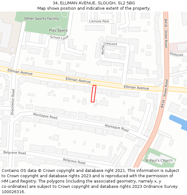 34, ELLIMAN AVENUE, SLOUGH, SL2 5BG: Location map and indicative extent of plot