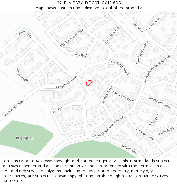 34, ELM PARK, DIDCOT, OX11 6DS: Location map and indicative extent of plot