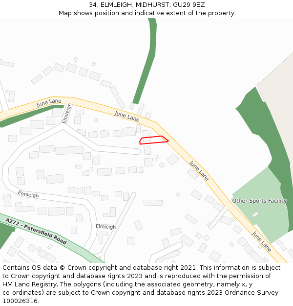 34, ELMLEIGH, MIDHURST, GU29 9EZ: Location map and indicative extent of plot