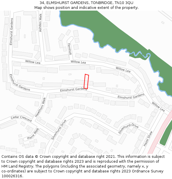 34, ELMSHURST GARDENS, TONBRIDGE, TN10 3QU: Location map and indicative extent of plot