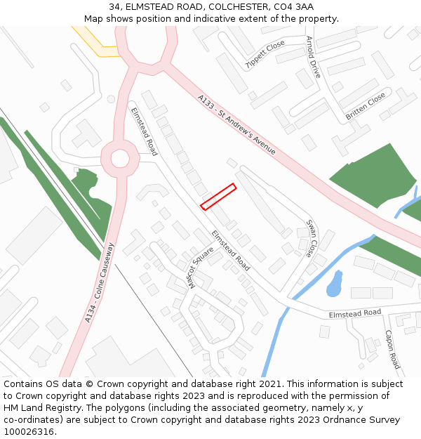 34, ELMSTEAD ROAD, COLCHESTER, CO4 3AA: Location map and indicative extent of plot