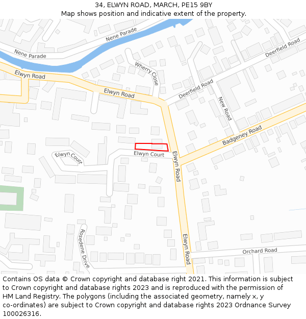 34, ELWYN ROAD, MARCH, PE15 9BY: Location map and indicative extent of plot