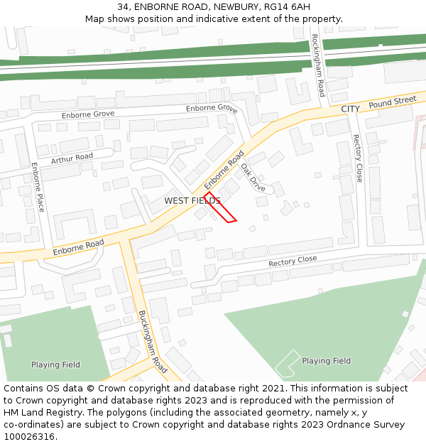 34, ENBORNE ROAD, NEWBURY, RG14 6AH: Location map and indicative extent of plot