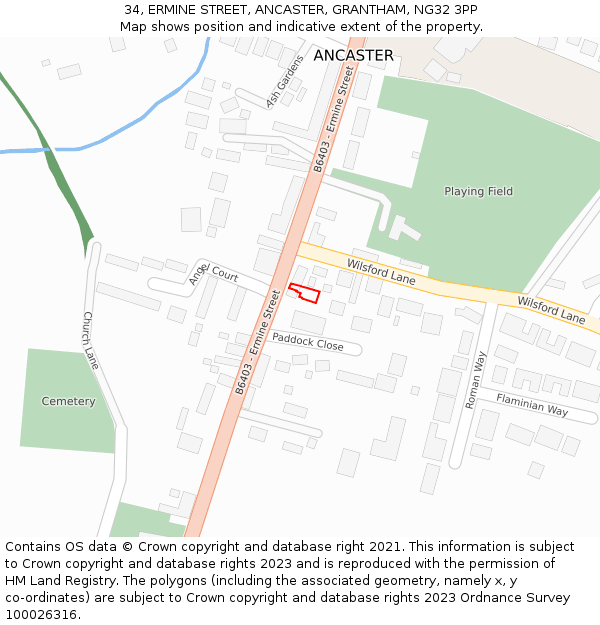 34, ERMINE STREET, ANCASTER, GRANTHAM, NG32 3PP: Location map and indicative extent of plot