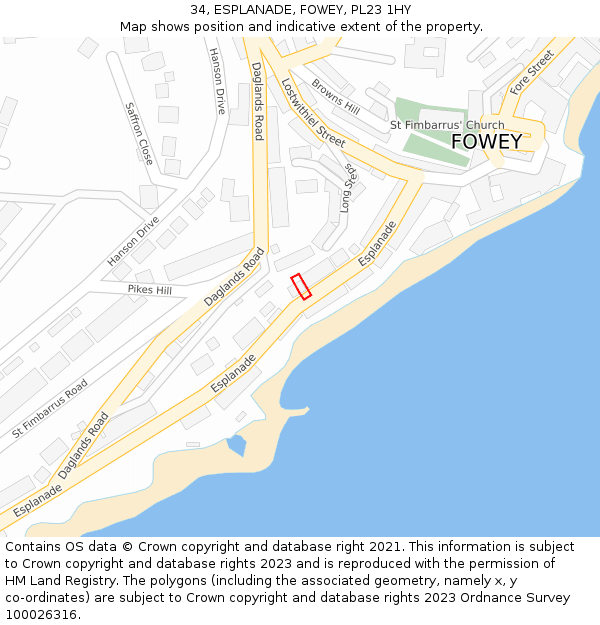 34, ESPLANADE, FOWEY, PL23 1HY: Location map and indicative extent of plot