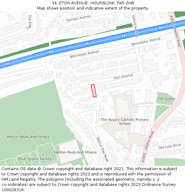 34, ETON AVENUE, HOUNSLOW, TW5 0HB: Location map and indicative extent of plot