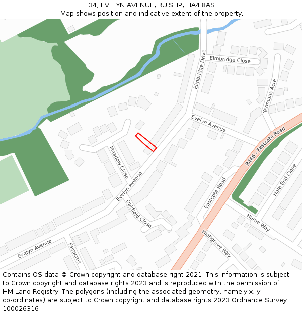 34, EVELYN AVENUE, RUISLIP, HA4 8AS: Location map and indicative extent of plot