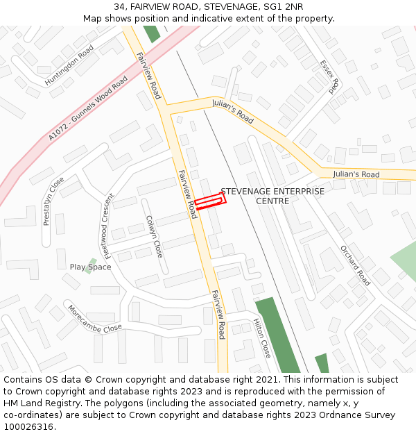 34, FAIRVIEW ROAD, STEVENAGE, SG1 2NR: Location map and indicative extent of plot