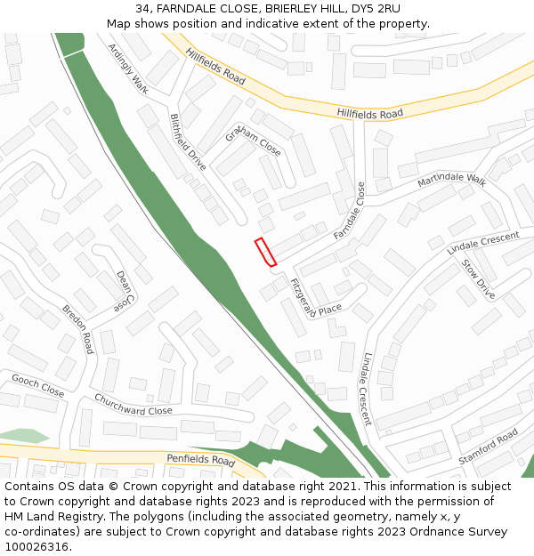 34, FARNDALE CLOSE, BRIERLEY HILL, DY5 2RU: Location map and indicative extent of plot