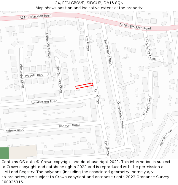 34, FEN GROVE, SIDCUP, DA15 8QN: Location map and indicative extent of plot