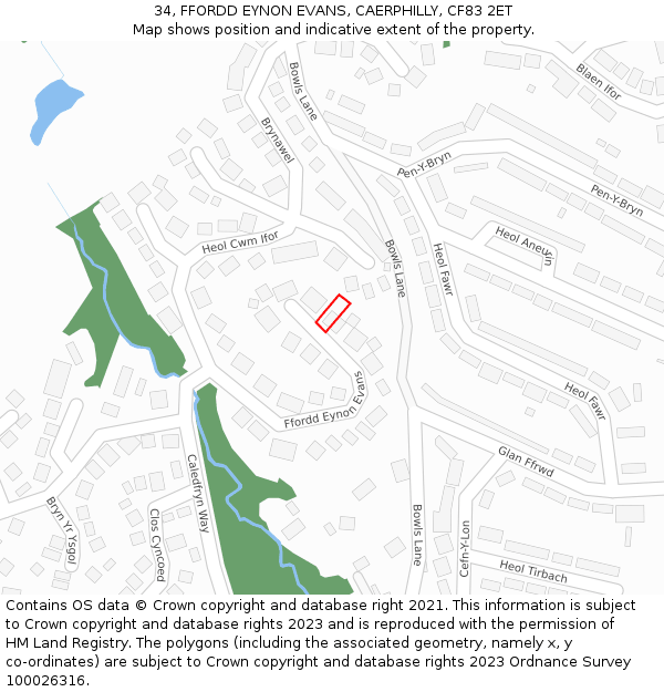 34, FFORDD EYNON EVANS, CAERPHILLY, CF83 2ET: Location map and indicative extent of plot