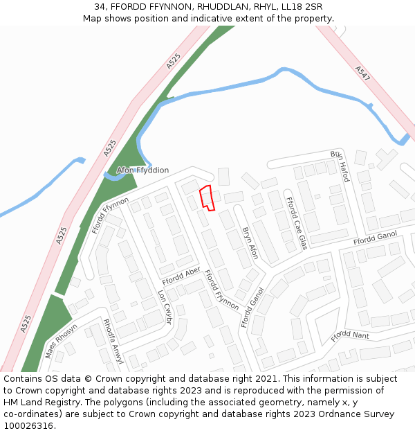 34, FFORDD FFYNNON, RHUDDLAN, RHYL, LL18 2SR: Location map and indicative extent of plot