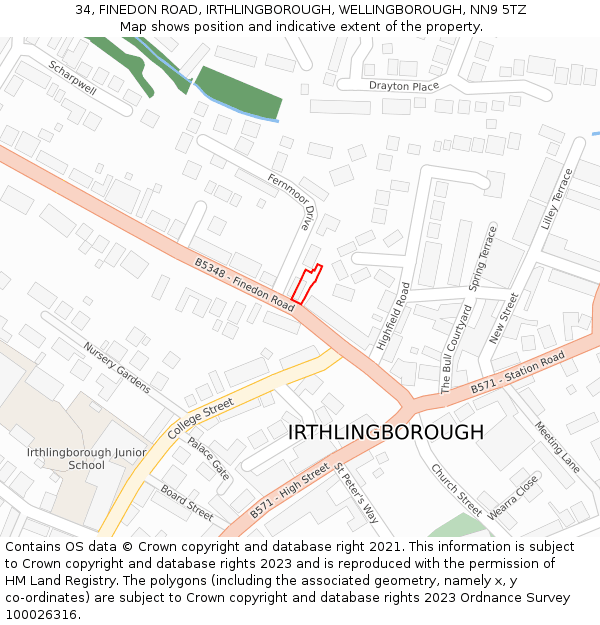 34, FINEDON ROAD, IRTHLINGBOROUGH, WELLINGBOROUGH, NN9 5TZ: Location map and indicative extent of plot