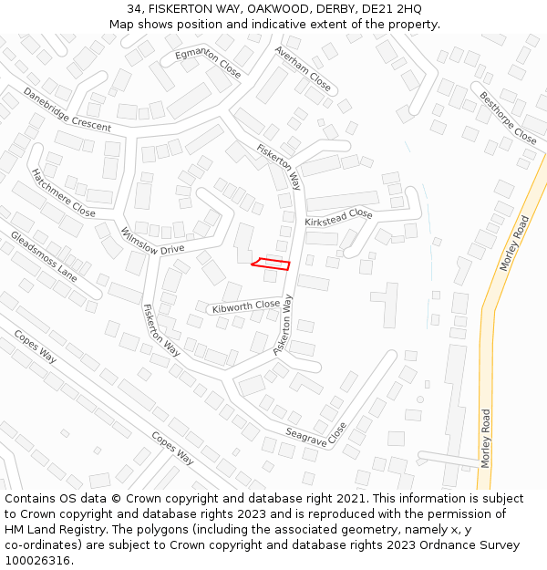 34, FISKERTON WAY, OAKWOOD, DERBY, DE21 2HQ: Location map and indicative extent of plot