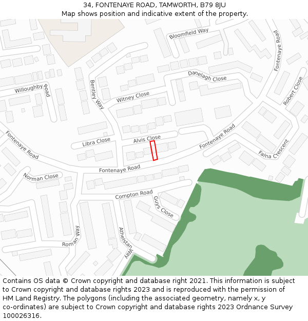 34, FONTENAYE ROAD, TAMWORTH, B79 8JU: Location map and indicative extent of plot