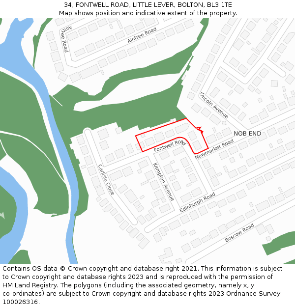 34, FONTWELL ROAD, LITTLE LEVER, BOLTON, BL3 1TE: Location map and indicative extent of plot