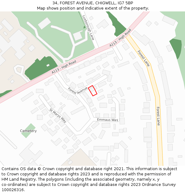 34, FOREST AVENUE, CHIGWELL, IG7 5BP: Location map and indicative extent of plot