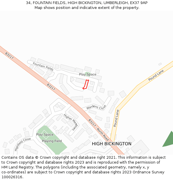 34, FOUNTAIN FIELDS, HIGH BICKINGTON, UMBERLEIGH, EX37 9AP: Location map and indicative extent of plot