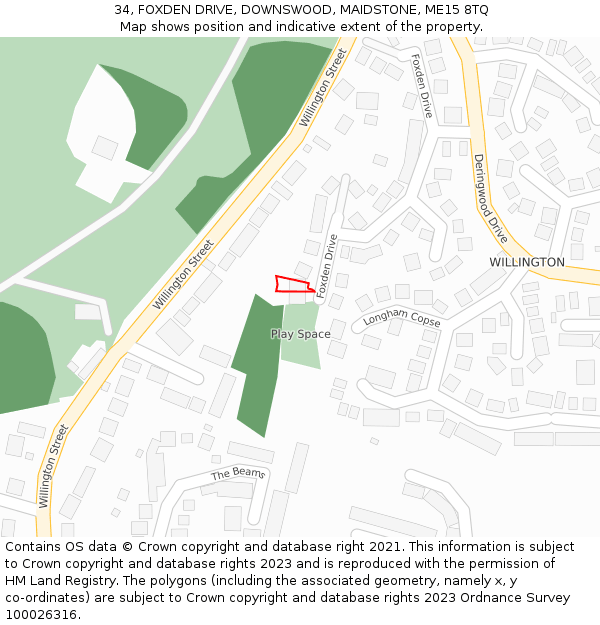 34, FOXDEN DRIVE, DOWNSWOOD, MAIDSTONE, ME15 8TQ: Location map and indicative extent of plot