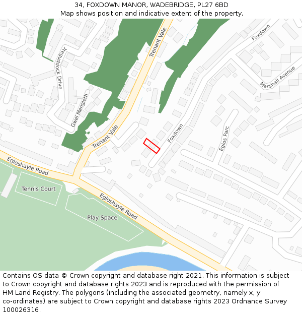 34, FOXDOWN MANOR, WADEBRIDGE, PL27 6BD: Location map and indicative extent of plot