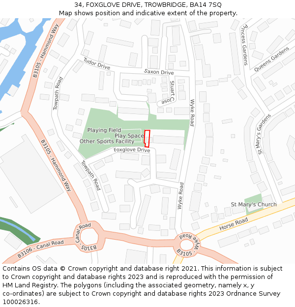 34, FOXGLOVE DRIVE, TROWBRIDGE, BA14 7SQ: Location map and indicative extent of plot