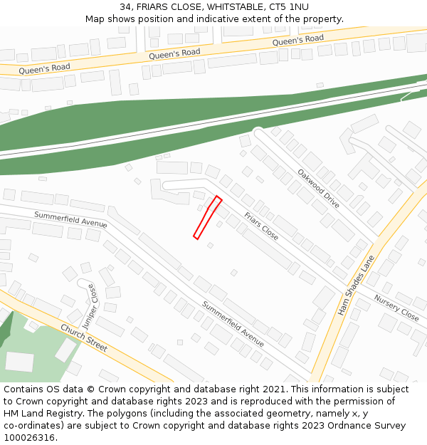 34, FRIARS CLOSE, WHITSTABLE, CT5 1NU: Location map and indicative extent of plot