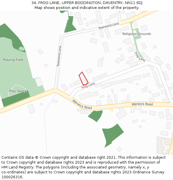 34, FROG LANE, UPPER BODDINGTON, DAVENTRY, NN11 6DJ: Location map and indicative extent of plot